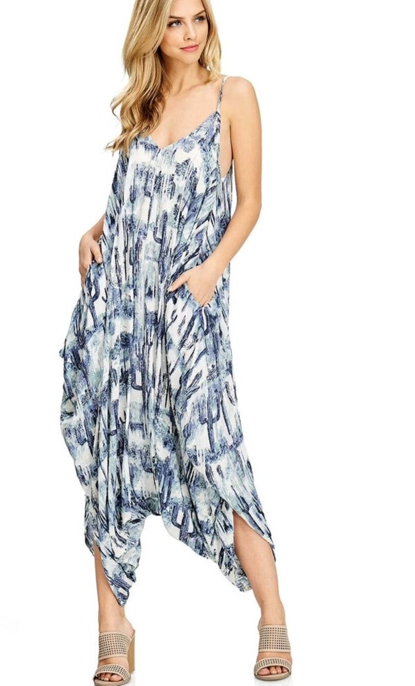 Lovestitch Women's Parachute Harem Romper Jumpsuit Baggy Boho SZ S/M Cactus
